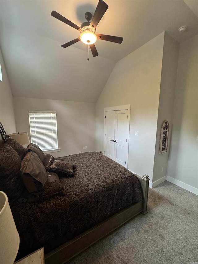 1927 College Ave, Conway, AR 72034 - bedroom featuring vaulted ceiling, carpet floors, ceiling fan, and baseboards