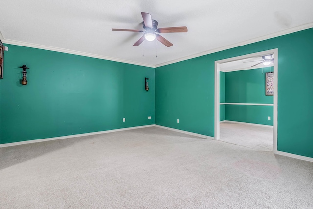 4204 Fox Hill Rd, North Little Rock, AR 72116 - carpeted empty room featuring ceiling fan, ornamental molding, and baseboards