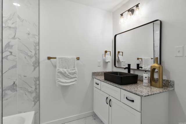7 Buttermilk Rd, Little Rock, AR 72227 - full bathroom featuring marble finish flooring, vanity, baseboards, and shower / tub combination