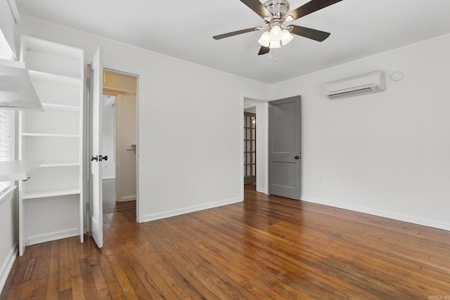 1810 S Pierce St, Little Rock, AR 72204 - unfurnished bedroom featuring a wall mounted AC, hardwood / wood-style flooring, ornamental molding, baseboards, and ceiling fan