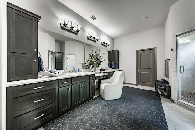 43 Mikes Cir, Heber Springs, AR 72543 - bathroom with vanity, a stall shower, a soaking tub, and marble finish flooring