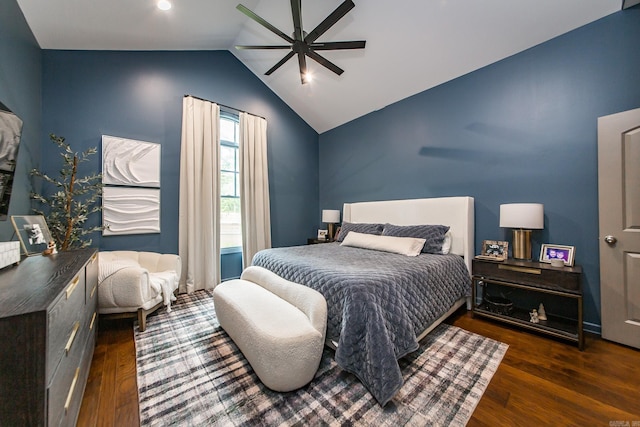 43 Mikes Cir, Heber Springs, AR 72543 - bedroom featuring wood finished floors, vaulted ceiling, and ceiling fan