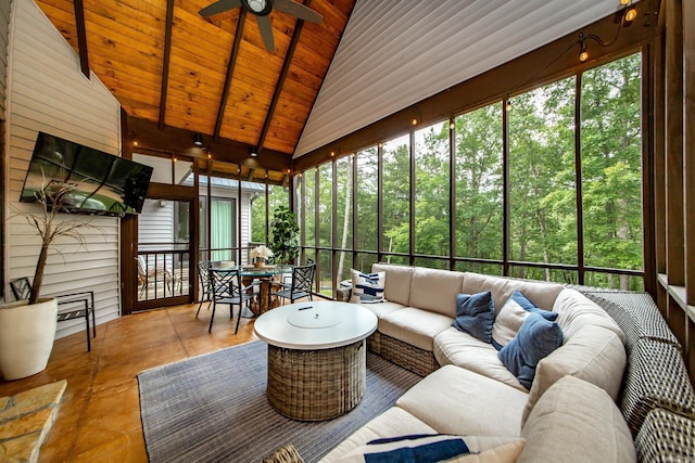 43 Mikes Cir, Heber Springs, AR 72543 - sunroom / solarium featuring an outdoor hangout area, a ceiling fan, and outdoor dining space
