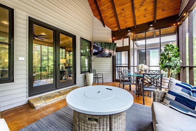 43 Mikes Cir, Heber Springs, AR 72543 - sunroom / solarium with lofted ceiling, outdoor dining area, and french doors