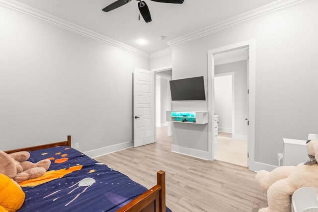 67 Falstone Dr, Little Rock, AR 72223 - bedroom with ornamental molding, light wood-type flooring, baseboards, and a ceiling fan