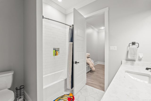 67 Falstone Dr, Little Rock, AR 72223 - bathroom featuring ornamental molding, shower / bath combo, toilet, vanity, and recessed lighting