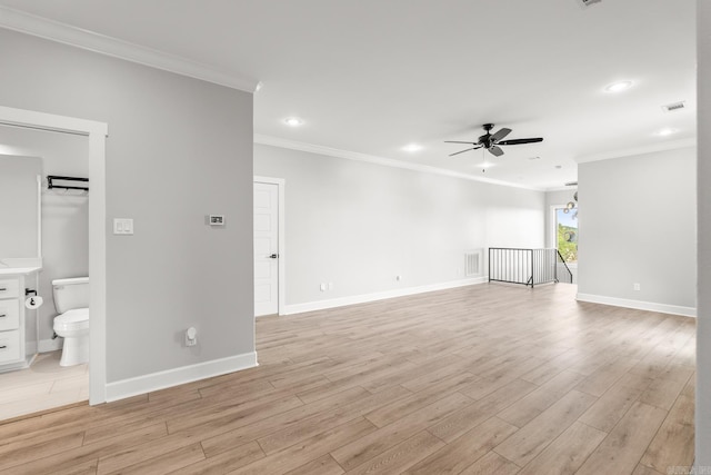 67 Falstone Dr, Little Rock, AR 72223 - unfurnished living room with crown molding, ceiling fan, recessed lighting, baseboards, and light wood finished floors