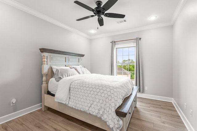 67 Falstone Dr, Little Rock, AR 72223 - bedroom featuring light wood-style flooring, baseboards, ornamental molding, recessed lighting, and ceiling fan