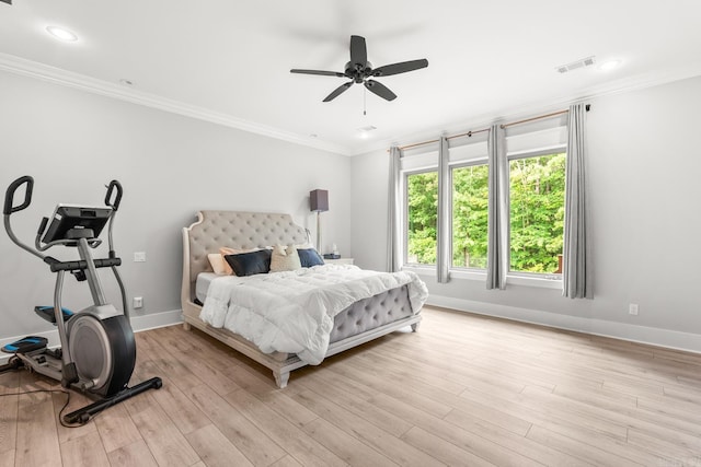 67 Falstone Dr, Little Rock, AR 72223 - bedroom with ornamental molding, baseboards, light wood finished floors, recessed lighting, and ceiling fan