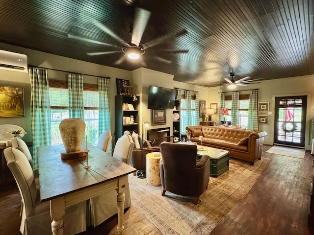 2645 Jumbo Rd, Melbourne, AR 72556 - living area with ceiling fan, a wall mounted air conditioner, healthy amount of natural light, and wood finished floors