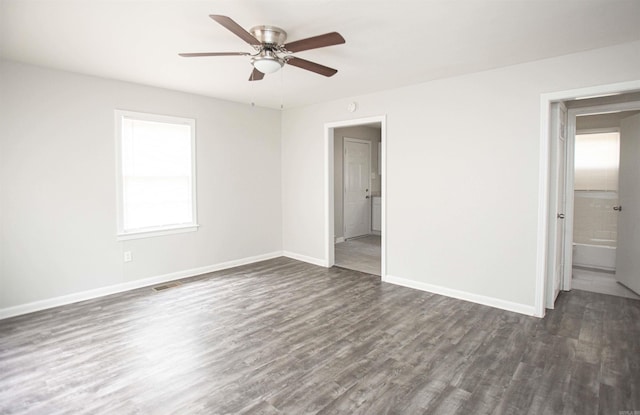 3316 Zion St, Little Rock, AR 72204 - unfurnished bedroom featuring dark wood-style floors, baseboards, and a ceiling fan
