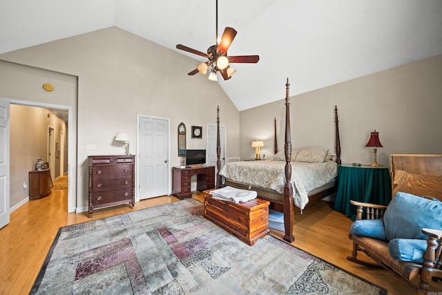 206 Brown, Hot Springs, AR 71913 - bedroom featuring wood finished floors, ceiling fan, and high vaulted ceiling