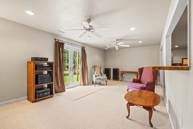 206 Brown, Hot Springs, AR 71913 - sitting room with carpet flooring, recessed lighting, ceiling fan, and baseboards