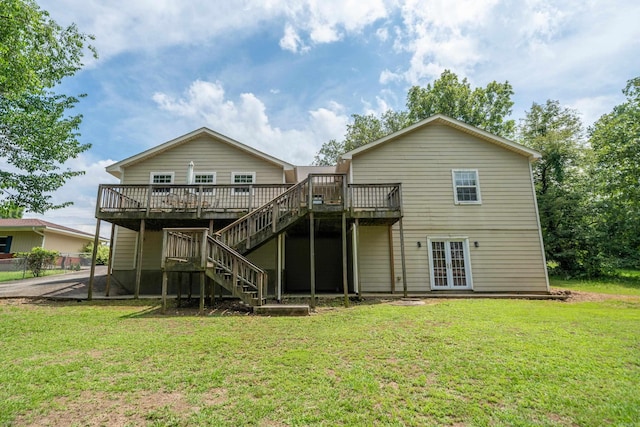 206 Brown, Hot Springs, AR 71913 - back of house featuring a wooden deck, stairway, french doors, and a lawn