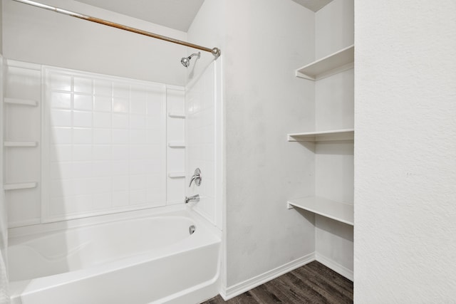 6096 Saddle Hill Dr, Alexander, AR 72002 - bathroom featuring baseboards, wood finished floors, and shower / washtub combination
