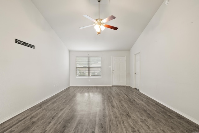 6096 Saddle Hill Dr, Alexander, AR 72002 - unfurnished room with dark wood-type flooring, a ceiling fan, baseboards, and high vaulted ceiling
