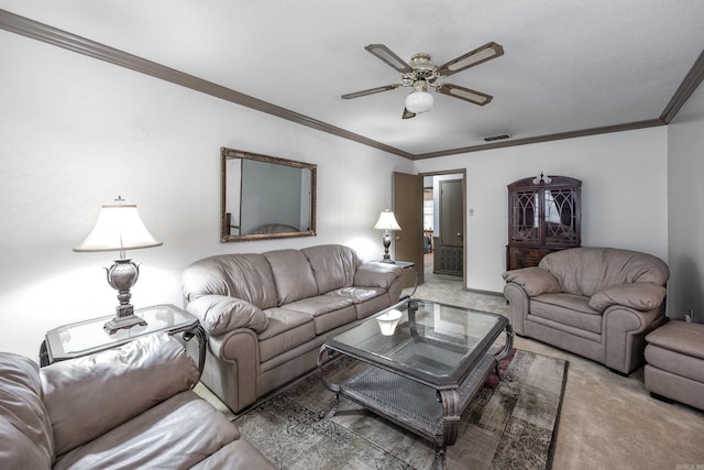 817 Ouachita Pl, Little Rock, AR 72205 - carpeted living area with a ceiling fan and ornamental molding