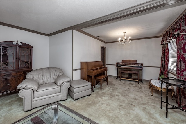 817 Ouachita Pl, Little Rock, AR 72205 - living room with carpet flooring, crown molding, and a chandelier