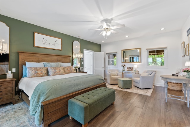 4501 Ridgefield Ln, Little Rock, AR 72223 - bedroom featuring wood finished floors, ceiling fan, and recessed lighting