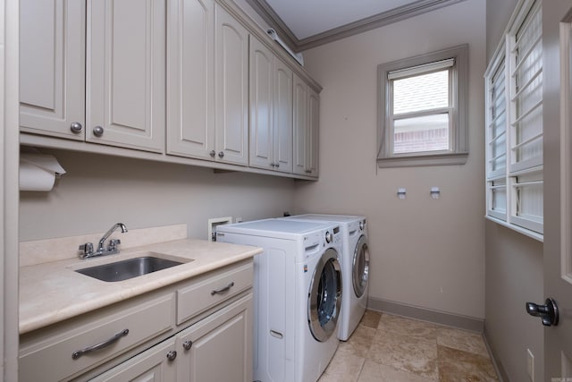 22 Epernay Cir, Little Rock, AR 72223 - laundry room featuring cabinet space, baseboards, washer and dryer, and light stone finish floors