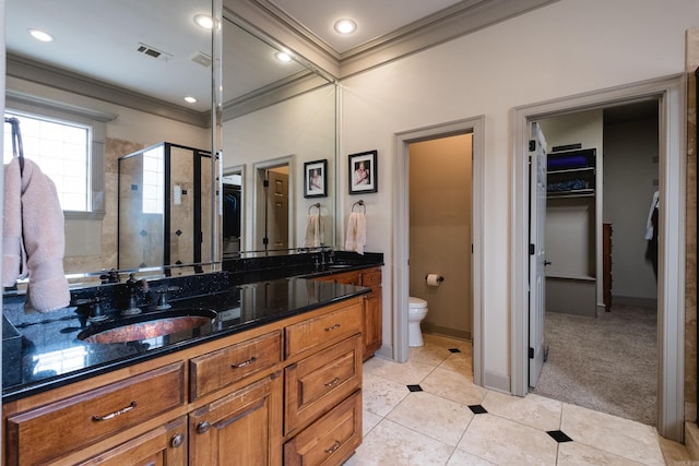 22 Epernay Cir, Little Rock, AR 72223 - full bath with ornamental molding, a walk in closet, double vanity, toilet, and a shower stall