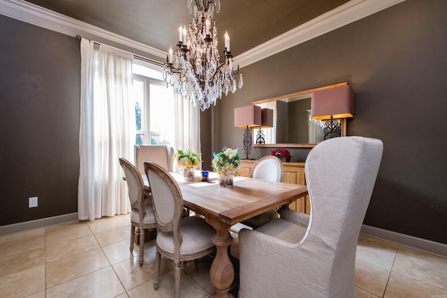 22 Epernay Cir, Little Rock, AR 72223 - dining space with a chandelier, ornamental molding, baseboards, and light tile patterned floors