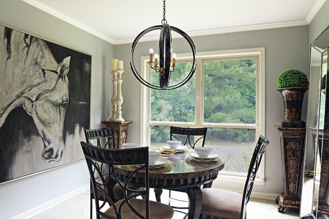 8 Smokey Ridge Ct, Sheridan, AR 72150 - tiled dining space featuring a chandelier, baseboards, plenty of natural light, and ornamental molding