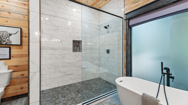 136 Gnarly Maple Trl, Hochatown, OK 74728 - full bath featuring toilet, a freestanding tub, and tiled shower
