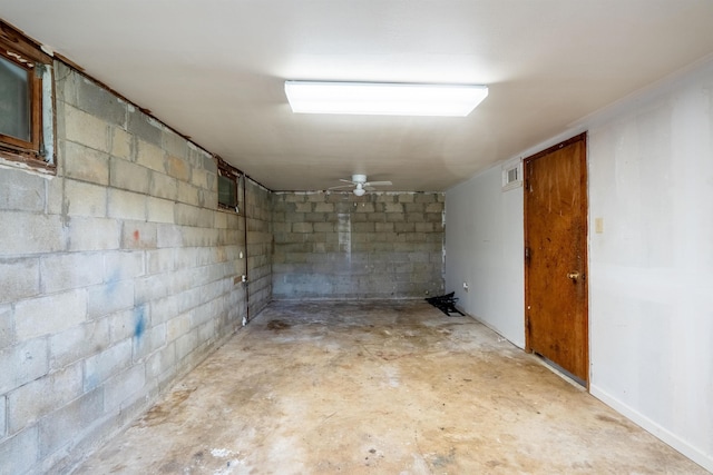 304 Main St, Letona, AR 72143 - basement with concrete block wall and a ceiling fan