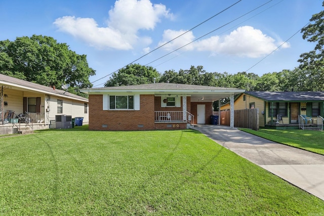 415 W 50th St, North Little Rock, AR 72118 - view of front of property with crawl space, driveway, covered porch, brick siding, and an attached carport