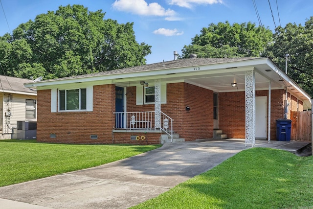 415 W 50th St, North Little Rock, AR 72118 - ranch-style home featuring crawl space, driveway, brick siding, a front yard, and a porch