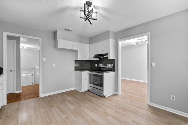 12224 Shawnee Forest Dr, Little Rock, AR 72212 - kitchen featuring stainless steel range with electric cooktop, under cabinet range hood, white cabinets, and light wood-style floors