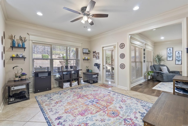 26 Jacob Pl, Little Rock, AR 72211 - office featuring ceiling fan, light tile patterned flooring, ornamental molding, baseboards, and recessed lighting