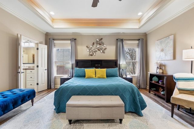 26 Jacob Pl, Little Rock, AR 72211 - bedroom with a tray ceiling, multiple windows, crown molding, and wood finished floors