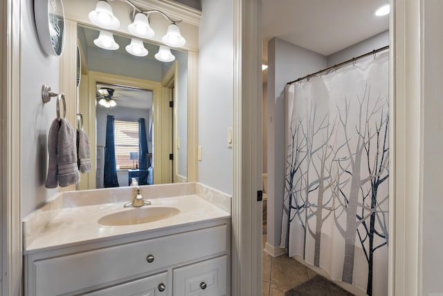 26 Jacob Pl, Little Rock, AR 72211 - full bathroom with vanity, tile patterned floors, a ceiling fan, and curtained shower
