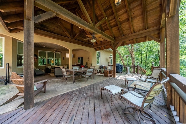 490 Quail Rdg, Hot Springs, AR 71901 - wooden deck featuring a ceiling fan, outdoor dining space, and outdoor lounge area