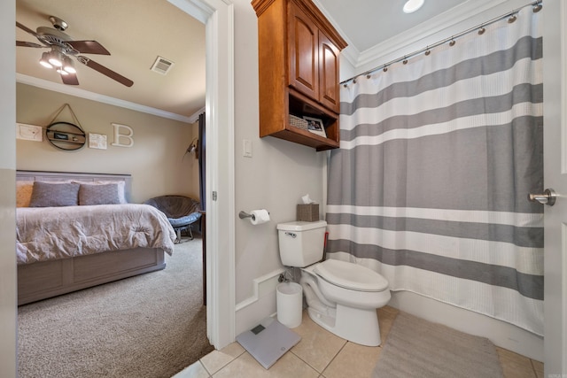 490 Quail Rdg, Hot Springs, AR 71901 - full bath featuring ornamental molding, ensuite bathroom, tile patterned floors, toilet, and ceiling fan