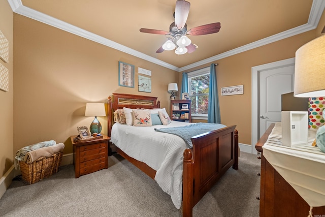 490 Quail Rdg, Hot Springs, AR 71901 - bedroom featuring dark carpet, crown molding, baseboards, and ceiling fan