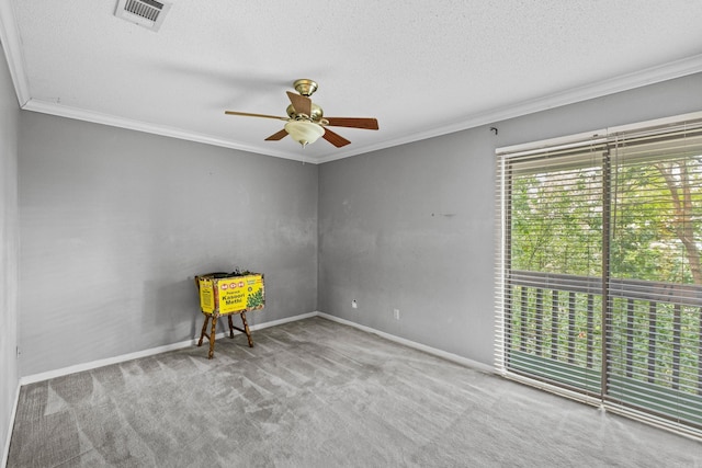 508 Green Mountain Cir Unit 80, Little Rock, AR 72211 - carpeted empty room featuring ceiling fan, ornamental molding, a textured ceiling, and baseboards