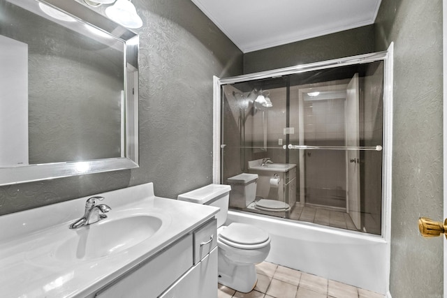 508 Green Mountain Cir Unit 80, Little Rock, AR 72211 - bathroom with a textured wall, toilet, vanity, tile patterned flooring, and shower / bath combination with glass door