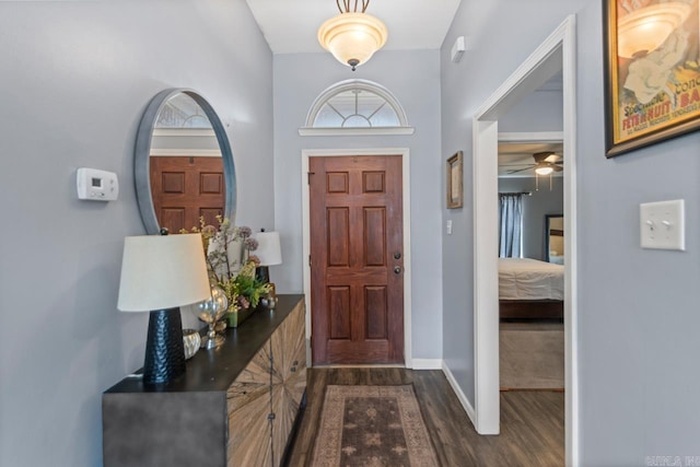 3023 Red Hawk Cv, Alexander, AR 72002 - entrance foyer with dark wood finished floors, baseboards, and a ceiling fan