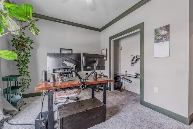 118 Lydia Dr, Maumelle, AR 72113 - office with crown molding, carpet flooring, ceiling fan, and baseboards