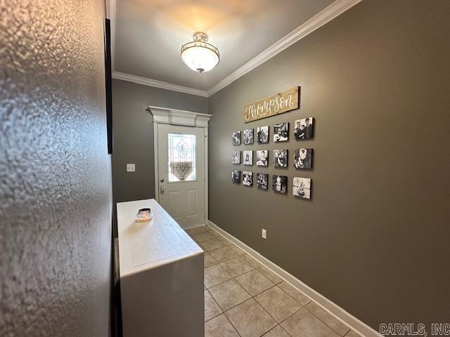 13815 Carrington Place Dr, Alexander, AR 72002 - doorway to outside featuring light tile patterned floors, ornamental molding, and baseboards