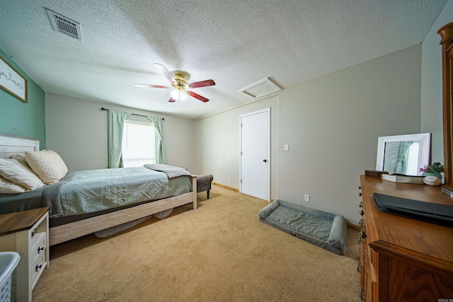 1417 Meadowbrook Dr, Heber Springs, AR 72543 - carpeted bedroom with attic access, ceiling fan, and a textured ceiling
