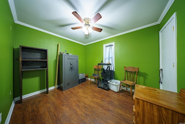 1417 Meadowbrook Dr, Heber Springs, AR 72543 - home office with ornamental molding, wood finished floors, a ceiling fan, and baseboards
