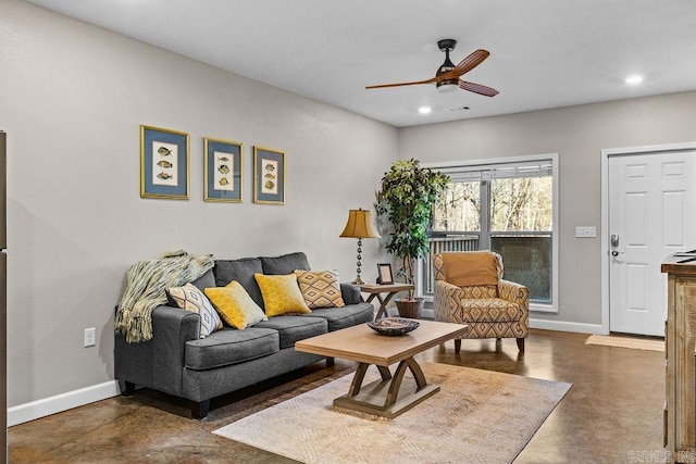 1912A5 Central Blvd, Bull Shoals, AR 72619 - living area with concrete floors, ceiling fan, baseboards, and recessed lighting