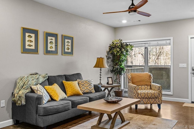 1912A5 Central Blvd, Bull Shoals, AR 72619 - living area featuring ceiling fan, baseboards, and recessed lighting