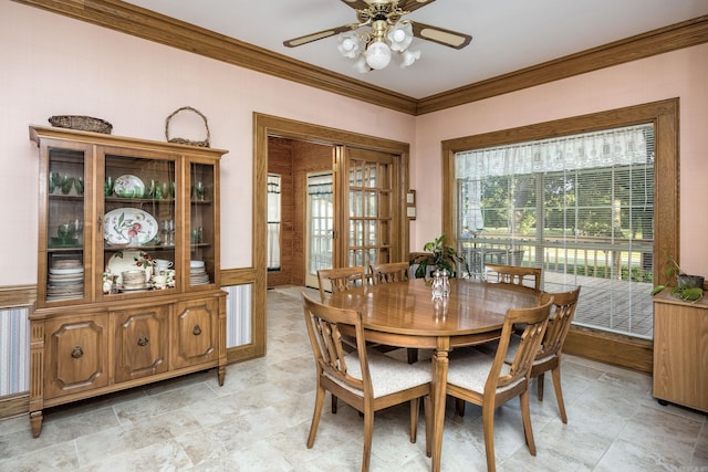 16 Masters Place Dr, Maumelle, AR 72113 - dining room with ornamental molding and ceiling fan
