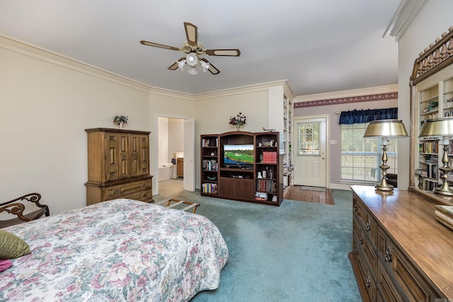 16 Masters Place Dr, Maumelle, AR 72113 - bedroom featuring carpet, crown molding, and a ceiling fan