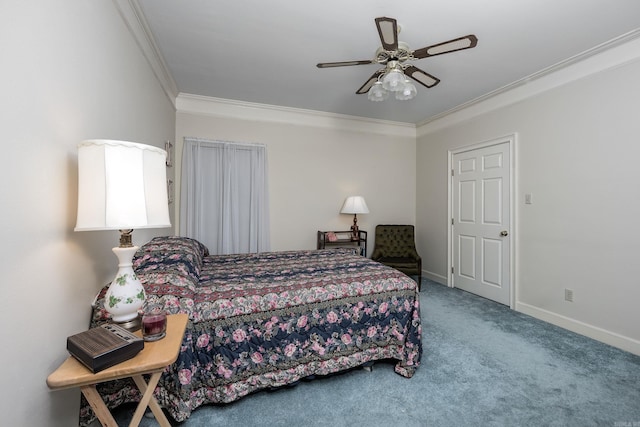 16 Masters Place Dr, Maumelle, AR 72113 - bedroom with ornamental molding, carpet flooring, baseboards, and ceiling fan